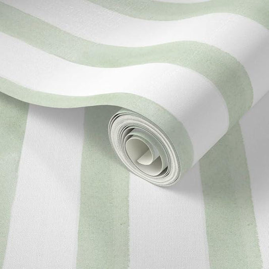 Child Room Green Striped Wallpaper, Watercolor Kid Mural, Watercolor brush Wallpaper Nursery, School  Wallpaper, Green Baby Room Wallpaper