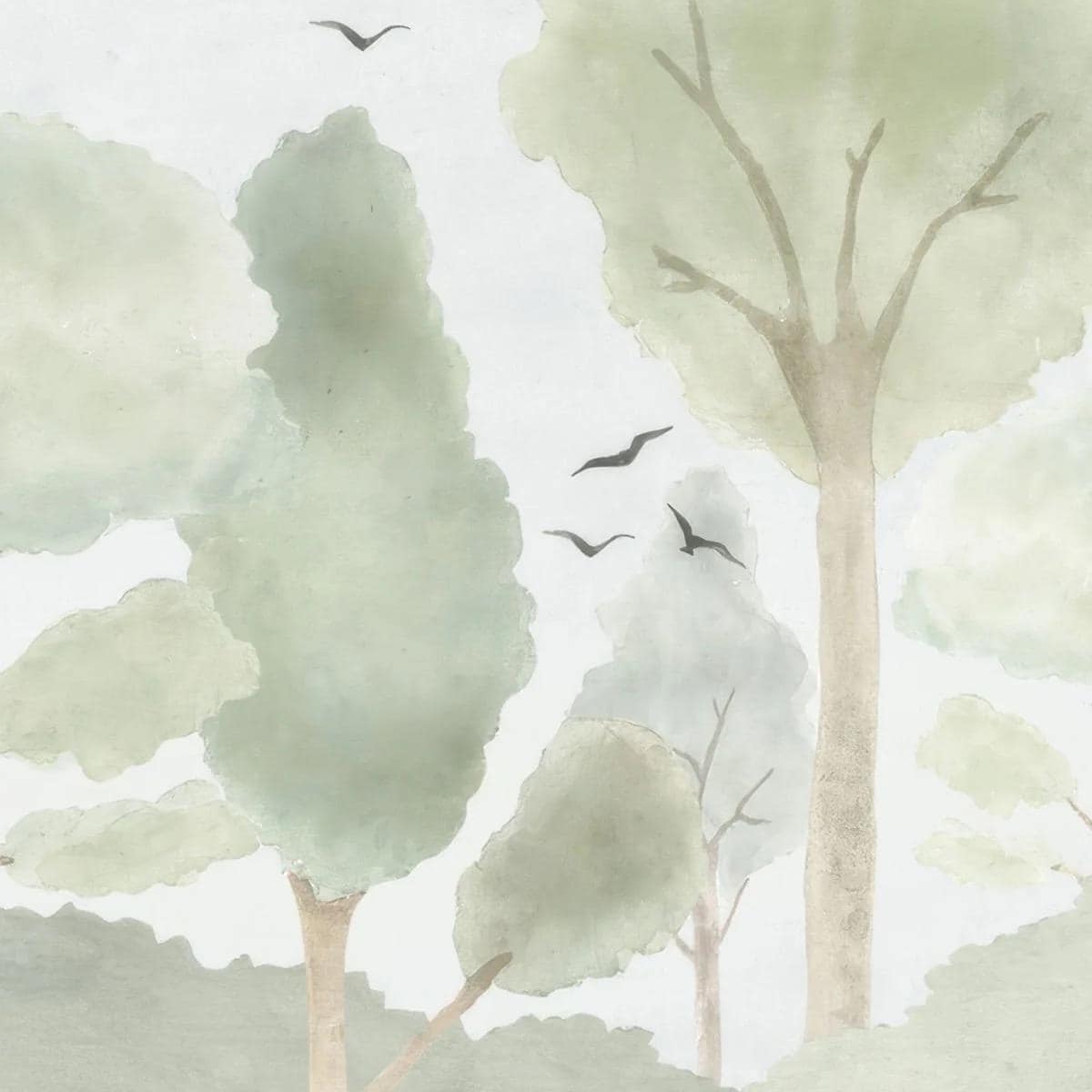 Watercolor Green Forest Wallpaper Nursery, Nature Kids Wallpaper, Forest Child Wallpaper, Drawwing Art Wallpaper, Green Baby Wallpaper