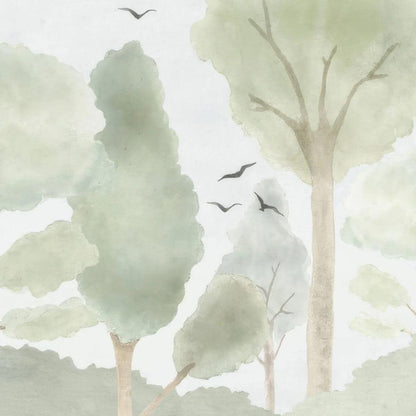 Watercolor Green Forest Wallpaper Nursery, Nature Kids Wallpaper, Forest Child Wallpaper, Drawwing Art Wallpaper, Green Baby Wallpaper