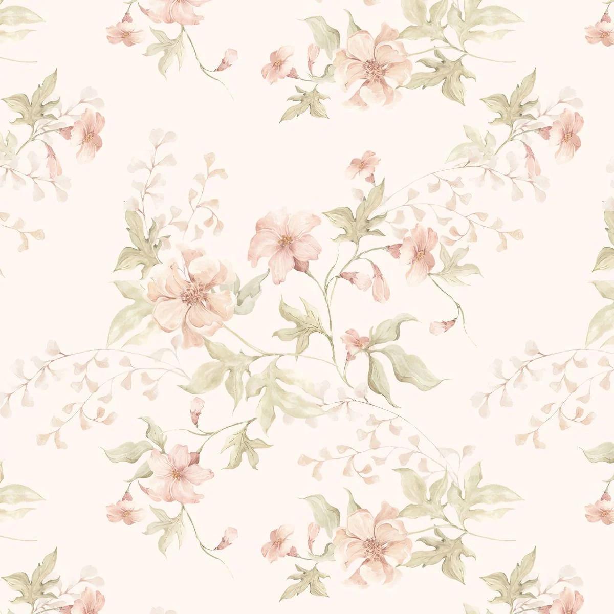Soft Pink Color Flowers Baby Girl Wallpaper, Flower Garden Baby Girl Wallpaper, Art Wallpaper Nursery, Watercolor Floral Wallpaper
