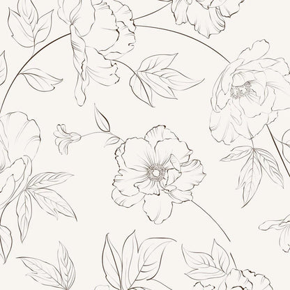 Black Pen Monochrome Flowers Wallpaper, Flower Garden Baby Girl Wallpaper, Art Wallpaper Nursery, Drawwing Wallpaper, Flowers Wallpaper