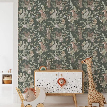 Squirrel Rabbit Hedgehog Forest Wallpaper For Kidsroom, Cute Animals Wallpaper Nursery, Nature Childrens Wallpaper, Baby Room Wallpaper