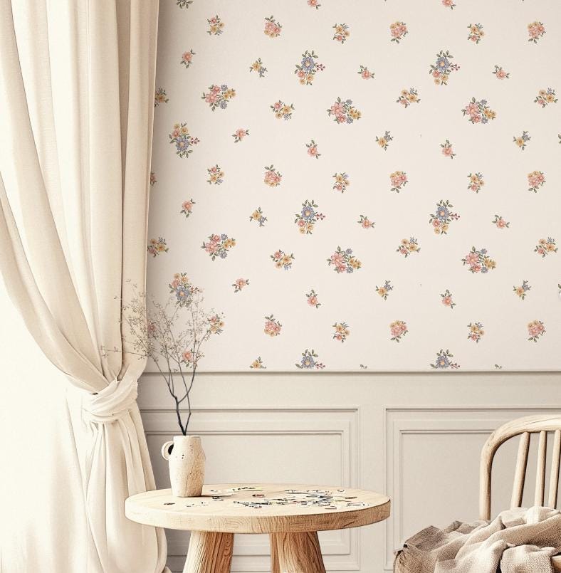 Little Flowers Baby Girl Wallpaper, Flower Garden Baby Girl Wallpaper, Watercolor Floral Wallpaper Nursery, Vintage Baby Room Wallpaper