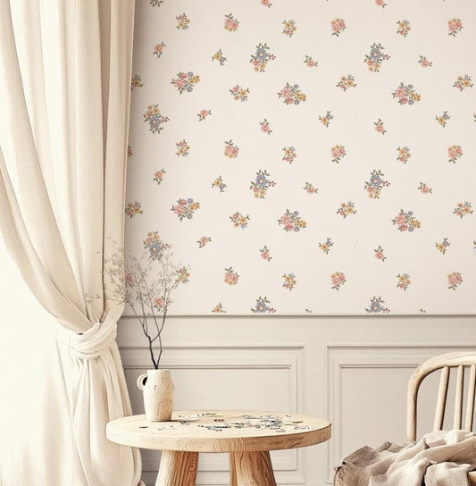 Little Flowers Baby Girl Wallpaper, Flower Garden Baby Girl Wallpaper, Watercolor Floral Wallpaper Nursery, Vintage Baby Room Wallpaper