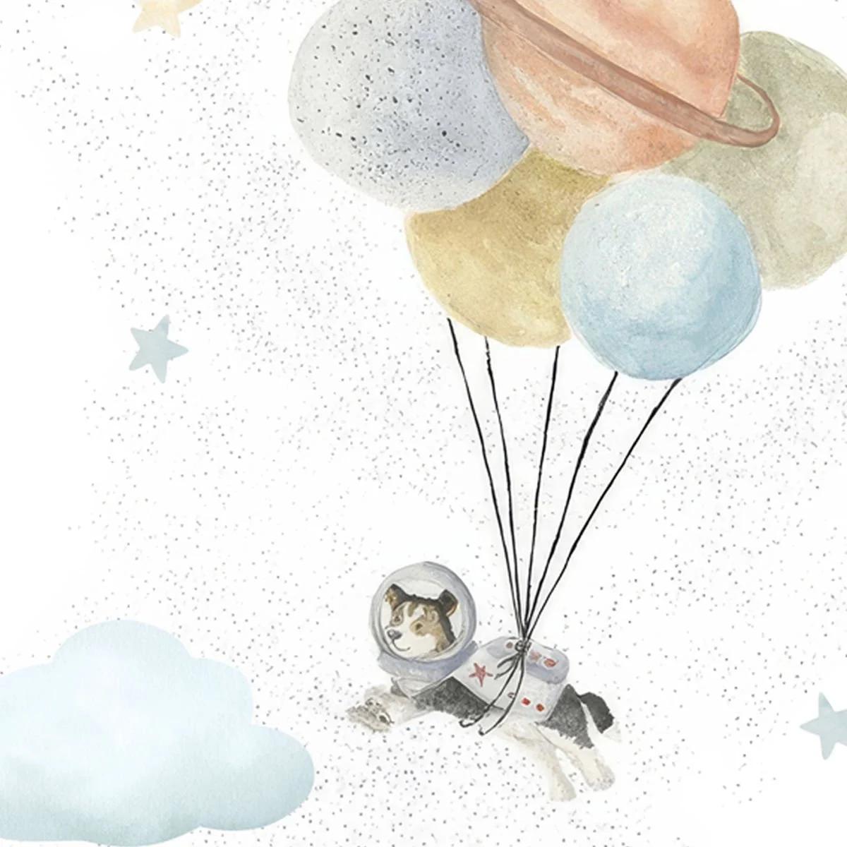 Space Themed Kids Room Wallpaper, Cute Astronaut Wallpaper Nursery, Planets and Earth Child Wallpaper, Peel and Stick Sky Baby Wallpaper,