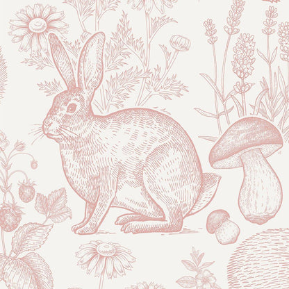 Pink Monochrome Animals Wallpaper, Line Art Forest Baby Girl Wallpaper, Cute Animals Wallpaper Nursery, Drawwing Wallpaper, Pink Wallpaper