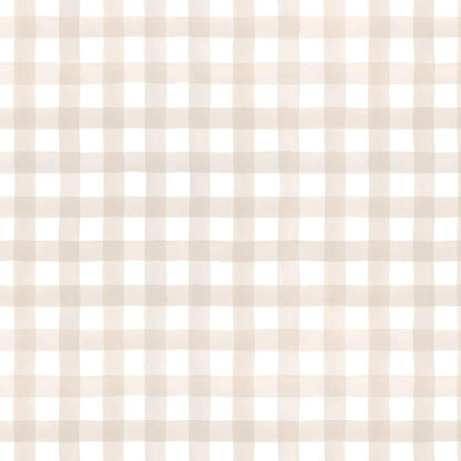 Beige Gingham Wallpaper – Neutral Checkered Farmhouse Wall Covering for Nursery