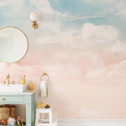 Romantic Cloud Wallpaper, Watercolor Baby Wallpaper, Sky Wall Poster, Pink and Blue Cloud Background Baby Room Wallpaper, Wallpaper Nursery