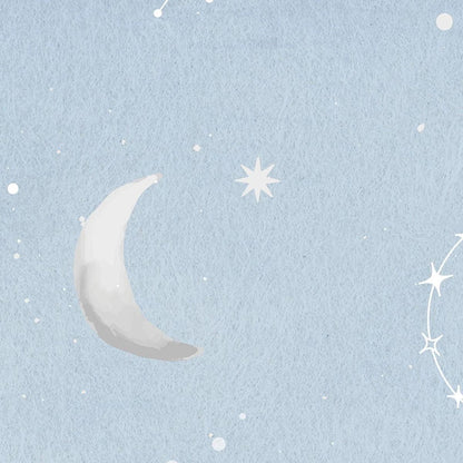 Moon Stars and Planets in The Blue Sky Kids Wallpaper, Star Team Child Wallpaper, Wallpaper Nursery, Blue Baby Wallpaper, Stars Wall Poster