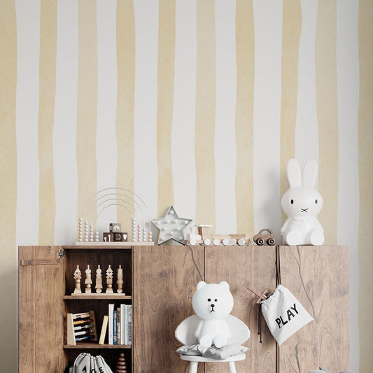 Child Room Yellow Striped Wallpaper, Watercolor Kid Mural, Watercolor brush Wallpaper Nursery, School  Wallpaper, Yellow Baby Room Wallpaper