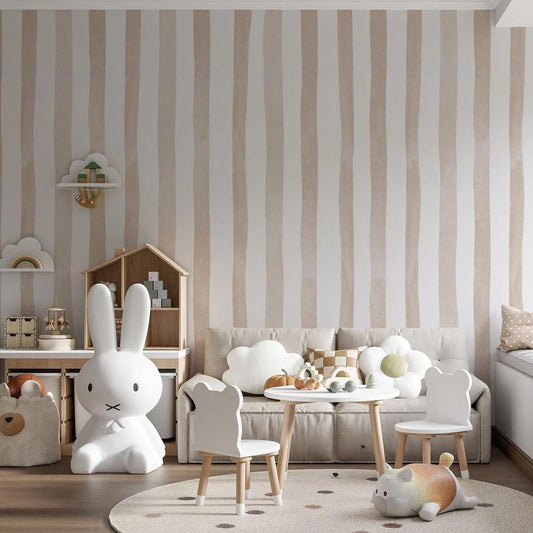 Child Room Brown Striped Wallpaper, Watercolor Kid Mural, Watercolor brush Wallpaper Nursery, School  Wallpaper, Brown Baby Room Wallpaper