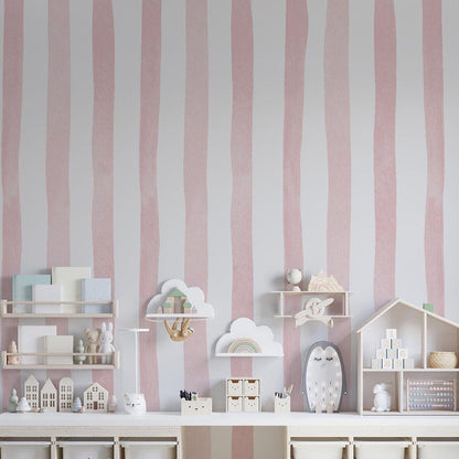 Child Room Pink Striped Wallpaper, Watercolor Kid Mural, Watercolor brush Wallpaper Nursery, School  Wallpaper, Pink Baby Room Wallpaper