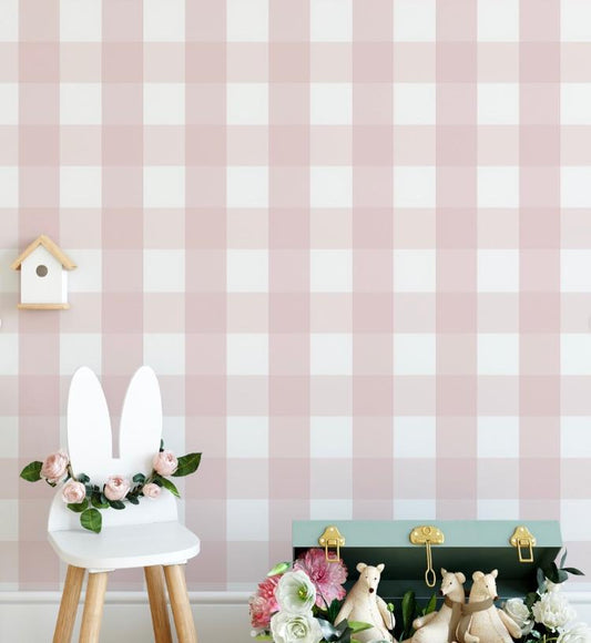 Big Pink Plaid Wallpaper, Watercolor Mural Nursery, Pink Baby Girl Wallpaper, School Wallpaper, Pink Baby Room Wallpaper