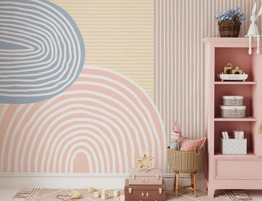 Striped Rainbow Kids Wallpaper in Soft Colors, Watercolor Wallpaper for Kidsroom, Colourful Wallpaper Nursery, Illustration Baby Wallpaper