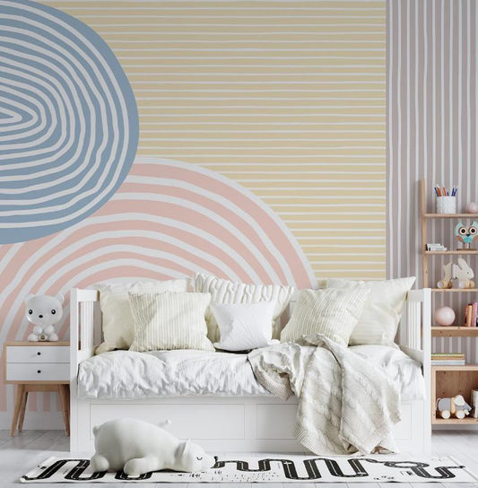 Striped Rainbow Kids Wallpaper in Soft Colors, Watercolor Wallpaper for Kidsroom, Colourful Wallpaper Nursery, Illustration Baby Wallpaper