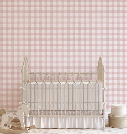 Pink Mini Plaid Wallpaper, Watercolor Mural Nursery, Pink Baby Girl Wallpaper, School Wallpaper, Pink Baby Room Wallpaper