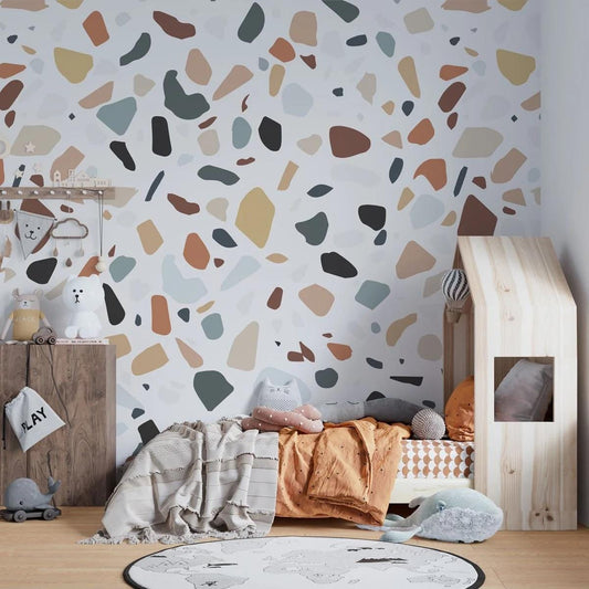 Colourful Terazzo Wallpaper, Watercolor Wallpaper Nursery, Baby Room Wallpaper, School Wallpaper, Fun Kid Wallpaper, Kids Bath Mural