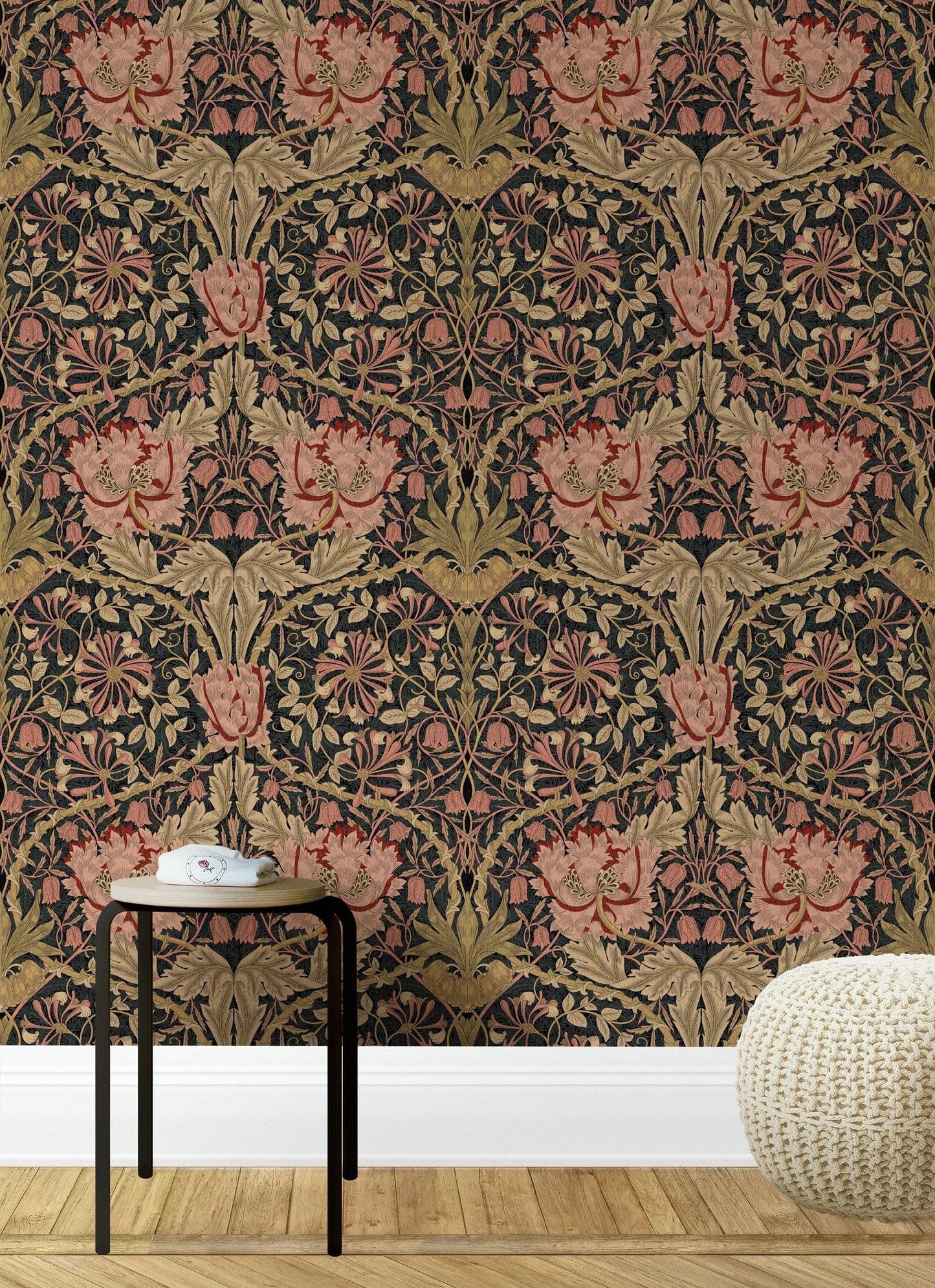 William Morris Honeysuckle Wallpaper, Vintage Nature Wallpaper, Romantic Wall Mural, Peel and Stick Wallpaper, Drawing Art Wallpaper