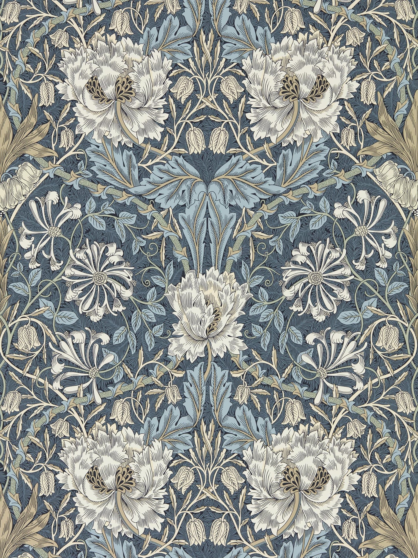 William Morris Indigo Wallpaper, Vintage Nature Wallpaper, Romantic Wall Mural, Peel and Stick Wallpaper, Drawing Art Wallpaper