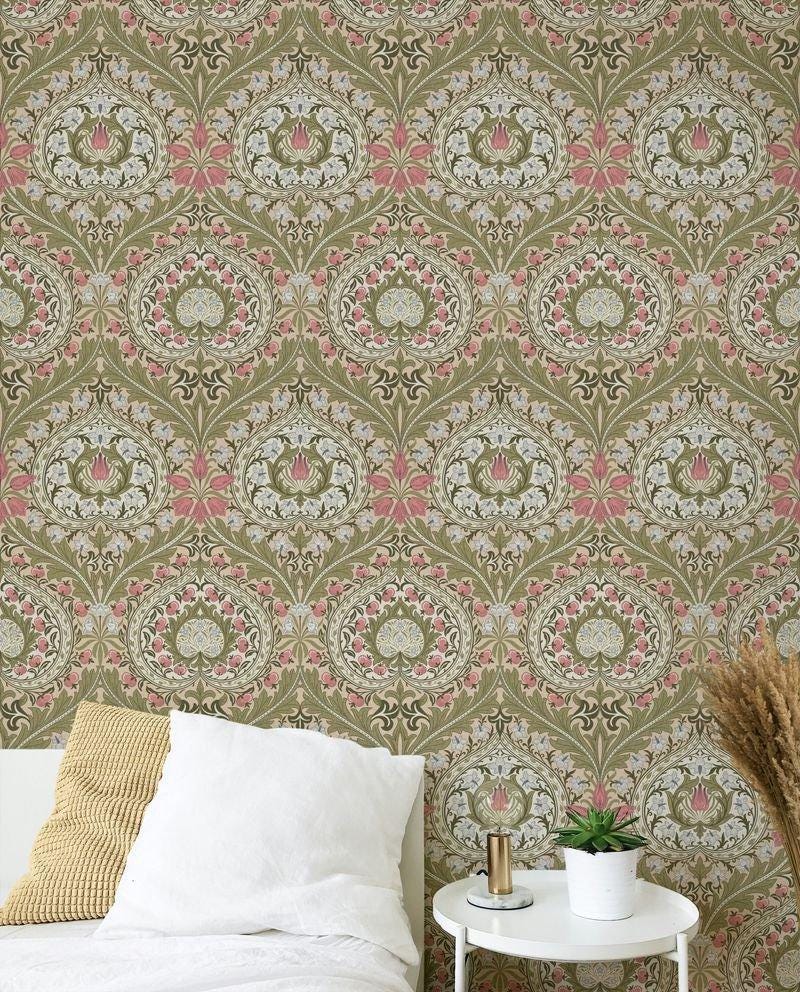 William Morris Light Green Eden Heart Wallpaper, Vintage Nature Wallpaper, Romantic Wall Mural, Peel and Stick Wallpaper, Art Wallpaper
