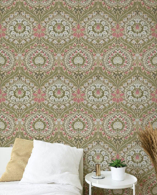 William Morris Light Green Eden Heart Wallpaper, Vintage Nature Wallpaper, Romantic Wall Mural, Peel and Stick Wallpaper, Art Wallpaper