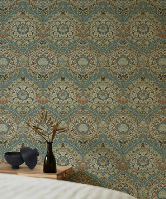 William Morris Turquoise Eden Heart Wallpaper, Vintage Nature Wallpaper, Romantic Wall Mural, Peel and Stick Wallpaper, Art Wallpaper