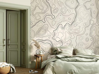 Black and White Topographic Map Patterns Wallpaper, Peel and Stick Wallpaper, Stylish Room Design, Modern Wallpaper, Abstract Wallpaper