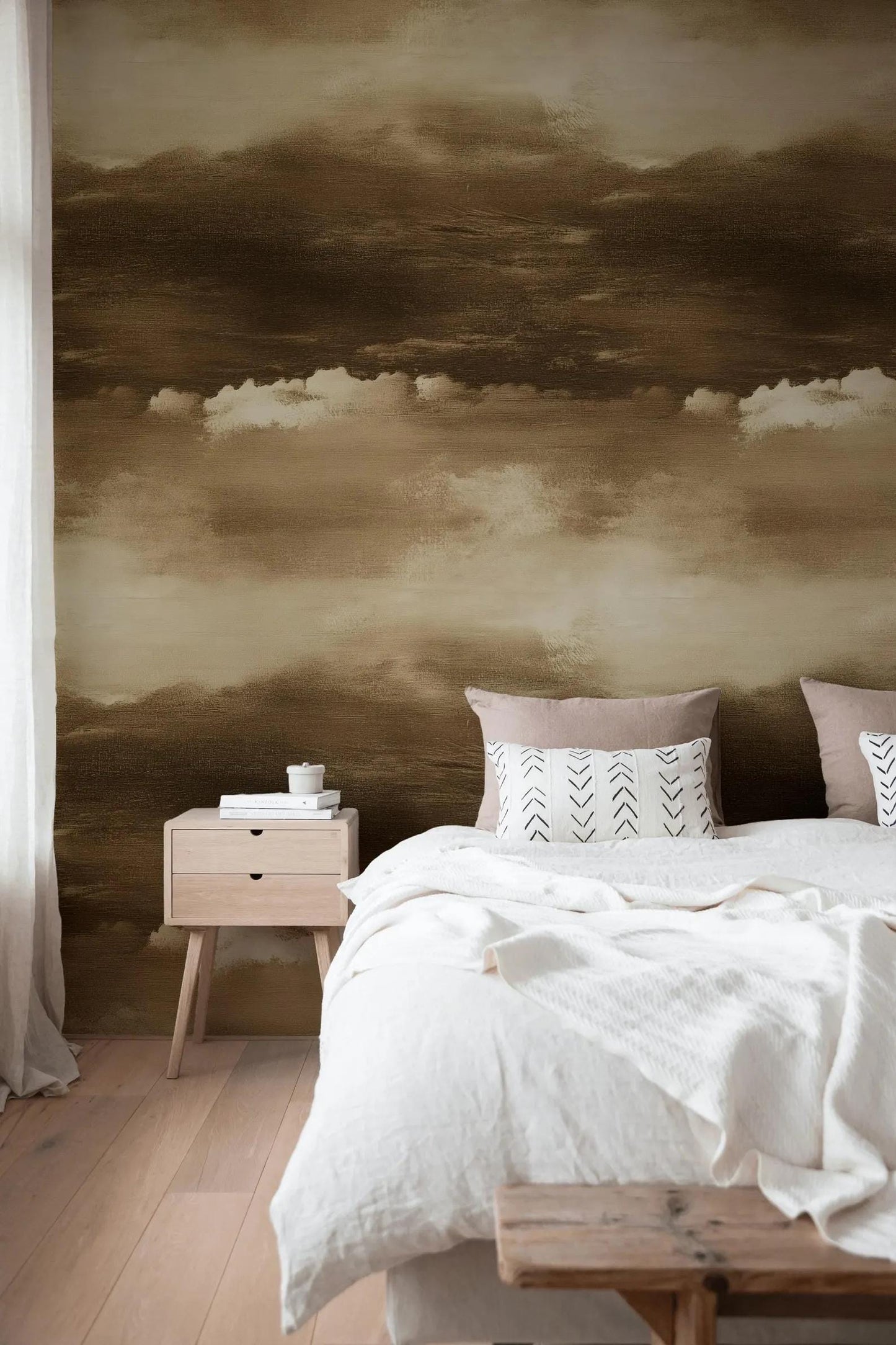 Watercolor Clouds Wallpaper in Sepia Tones, Soft Drawwing Wallpaper, Sky Wallpaper, Nature Mural, Peel and Stick Wallpaper, Cloudy Wallpaper