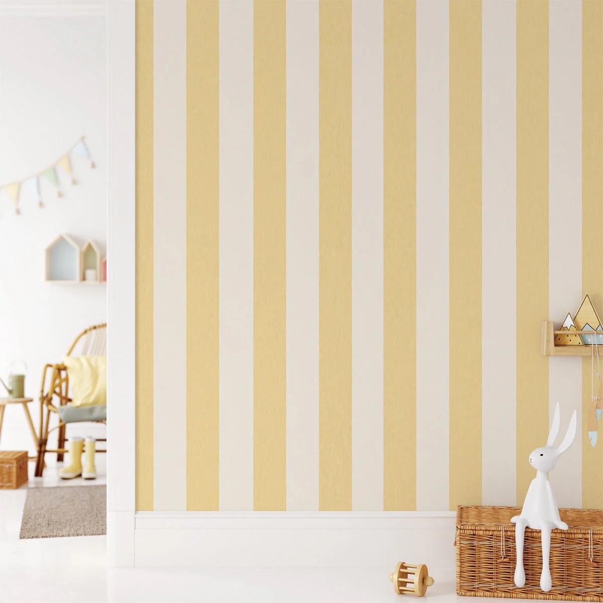 Yellow Thick Lines Kidsroom Wallpaper, Watercolor Kid Mural, Wallpaper Nursery, School  Wallpaper, Yellow Baby Room Wallpaper