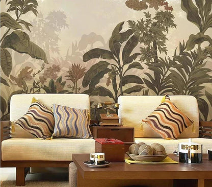 Tropical Exotic Forest Dark Plants Floral Wallpaper, Bohemian Wallpaper, Leaf Mural, Botanical Peel and Stick Wallpaper, Stylish Room Design