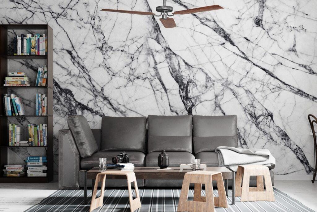 Black and White Marble Patterned Wallpaper, Design Abstract Peel and Stick Wallpaper, Modern Natural Looking Marble Wallpaper, 3D Mural
