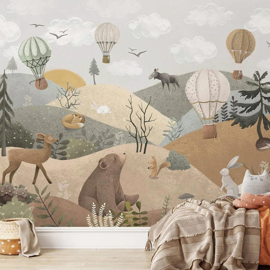 Illustration Forest Kids Wallpaper, Animals Wallpaper for Childroom, Wallpaper Nursery, Watercolor Baby Wallpaper, Peaceful Forest wallpaper
