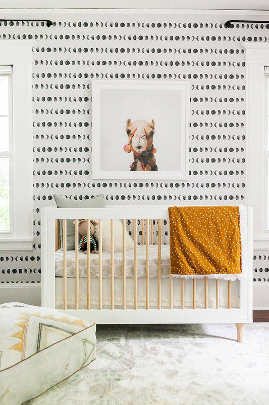 Black Moon Kids Wallpaper, Cute Baby Room Sketch Wallpaper, Kids Room Wall Poster, Drawwing Wallpaper Nursery