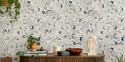 Face Motifs Modern Wallpaper, Peel and Stick Wallpaper, Stylish Room Design, Abstract Wallpaper, Wall Design