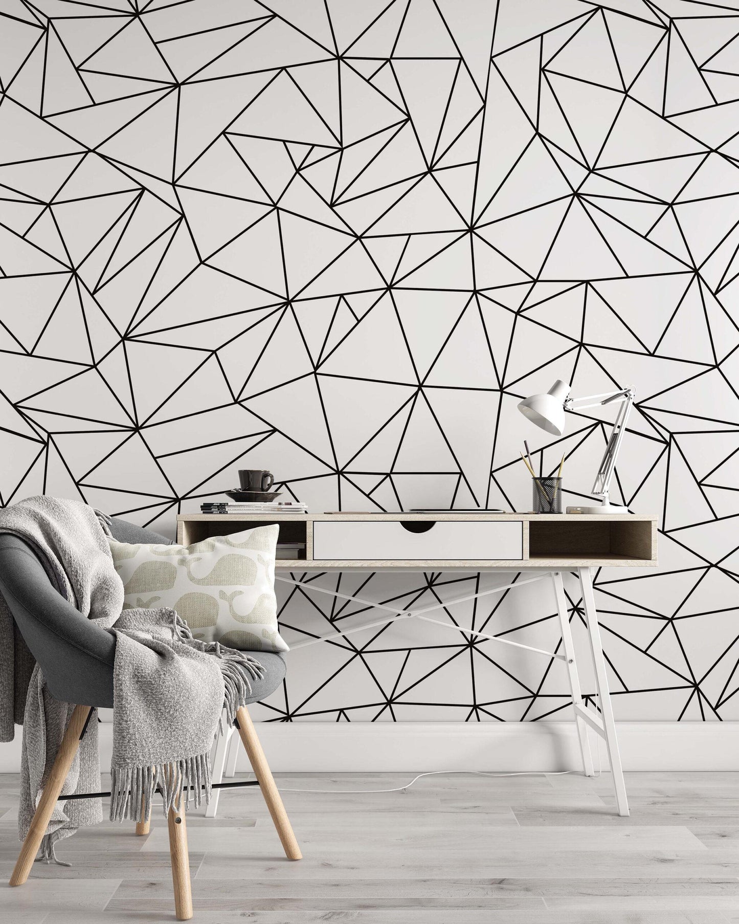 Black and White Mixed Lines Wallpaper, Peel and Stick Wallpaper, Stylish Room Design, Modern Wallpaper, Bathroom Laundry Abstract Wallpaper