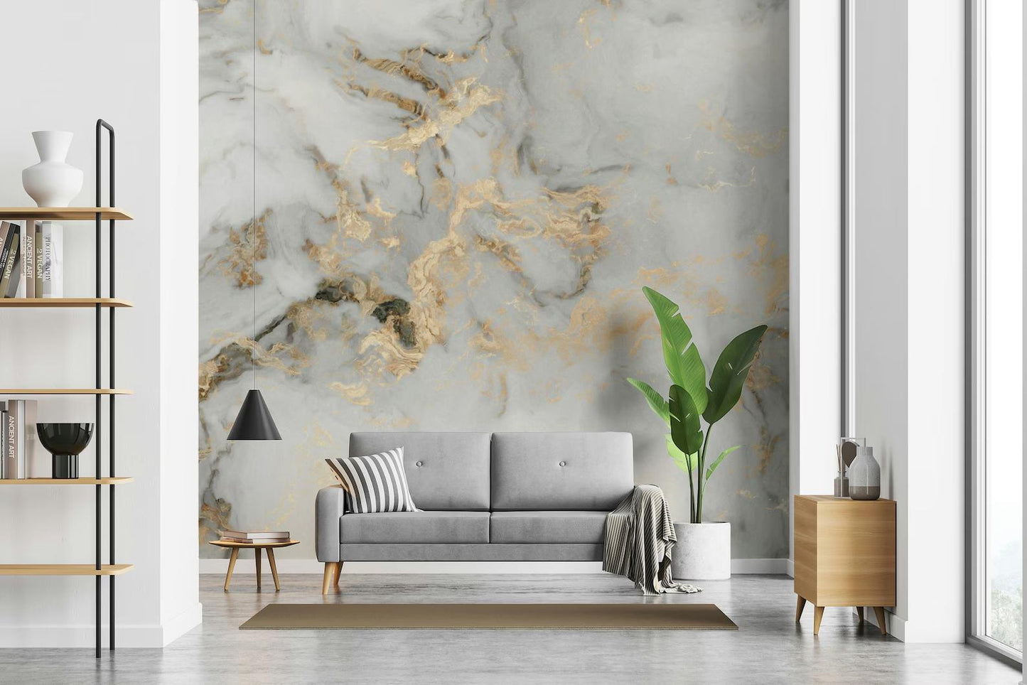 Gold Color Effect Marble Pattern Wallpaper, Peel and Stick Wallpaper, Stylish Room Design, Modern Wallpaper, Natural Look Marble Wall Poster
