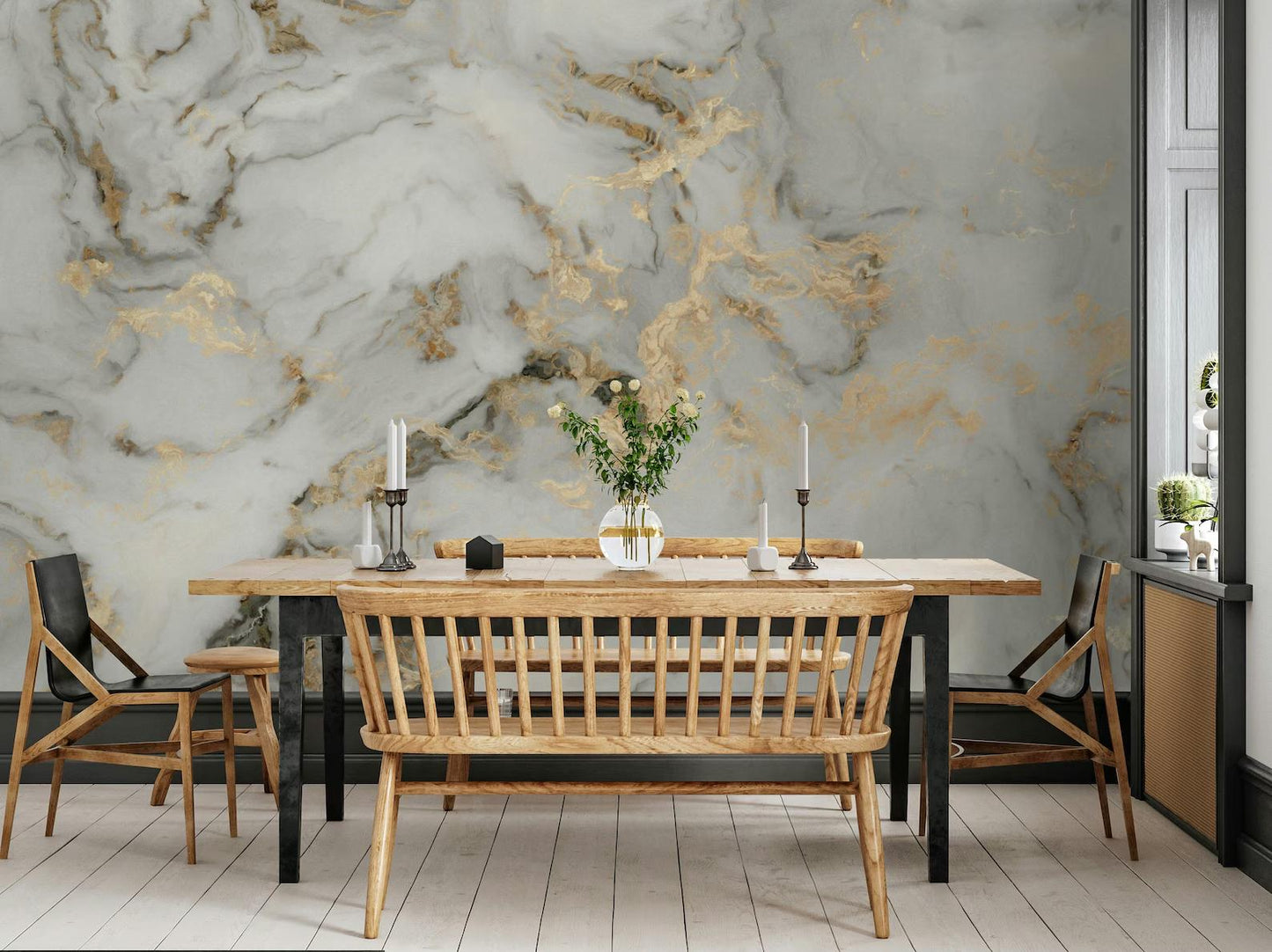 Gold Color Effect Marble Pattern Wallpaper, Peel and Stick Wallpaper, Stylish Room Design, Modern Wallpaper, Natural Look Marble Wall Poster