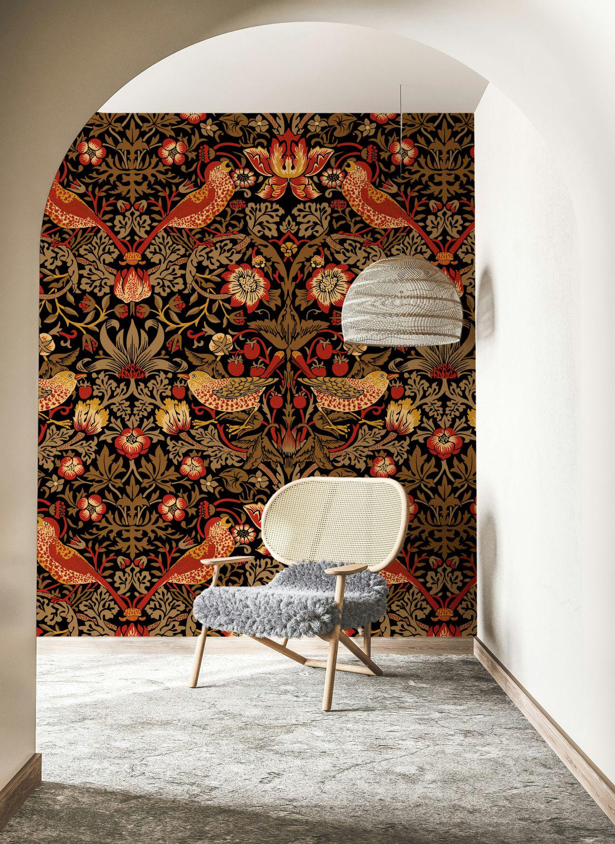 William Morris Eden Birds Wallpaper, Vintage Nature Wallpaper, Romantic Wall Mural, Peel and Stick Wallpaper, Drawing Art Wallpaper