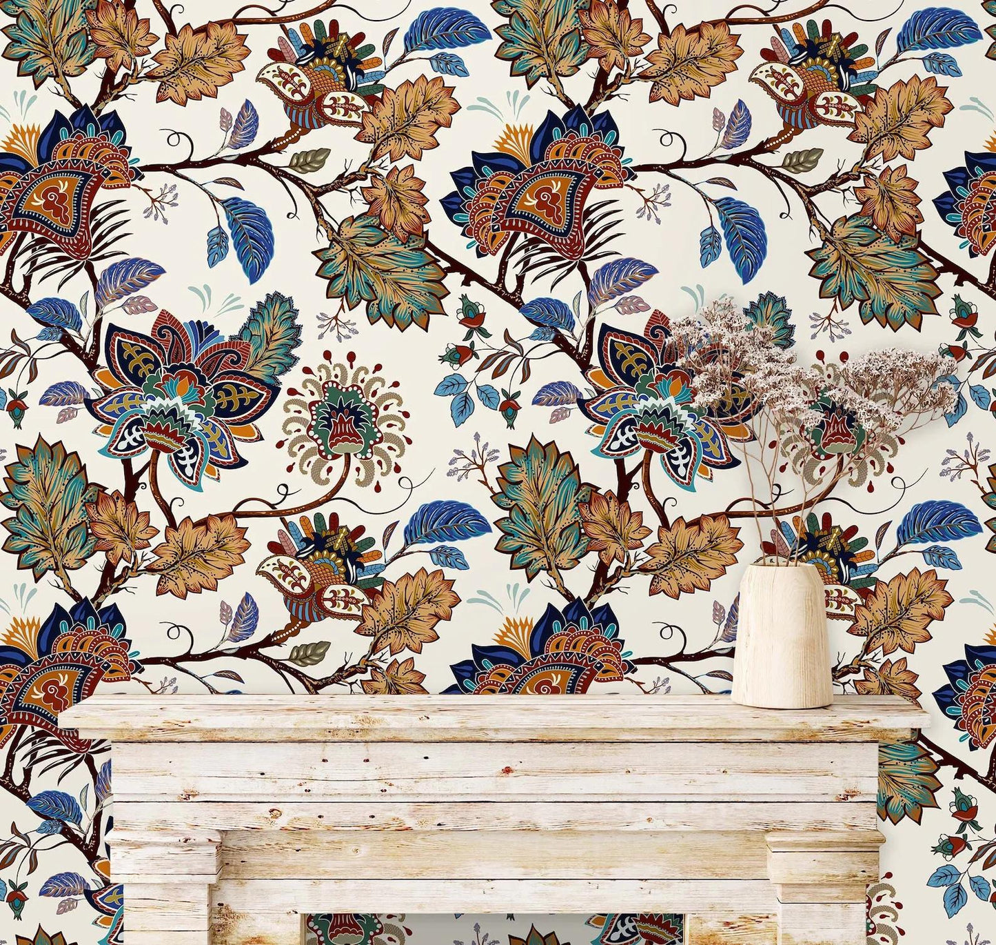 Vintage Paisley Wallpaper, Traditional Pattern Luxury Wallpaper, Oriental  Flowers Wallpaper, Floral Wallpaper, Romantic Drawing Mural