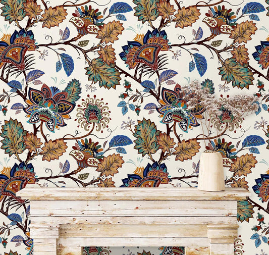 Vintage Paisley Wallpaper, Traditional Pattern Luxury Wallpaper, Oriental  Flowers Wallpaper, Floral Wallpaper, Romantic Drawing Mural