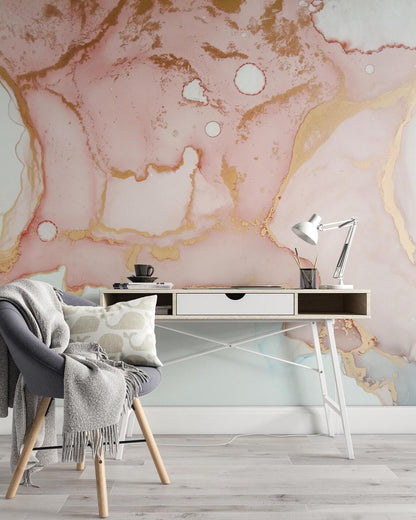 Pink and Gold Look Modern Wallpaper, Abstract Peel & Stick Wallpaper, Stylish Room Design, Modern Marble Wallpaper, Luxury Pink Wallpaper