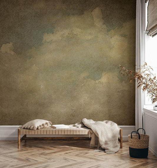 Vintage Clouds Wallpaper, Soft Drawwing Wallpaper, Sky Wallpaper, Cloudy Nature Mural, Peel and Stick Wallpaper, Blue Wallpaper