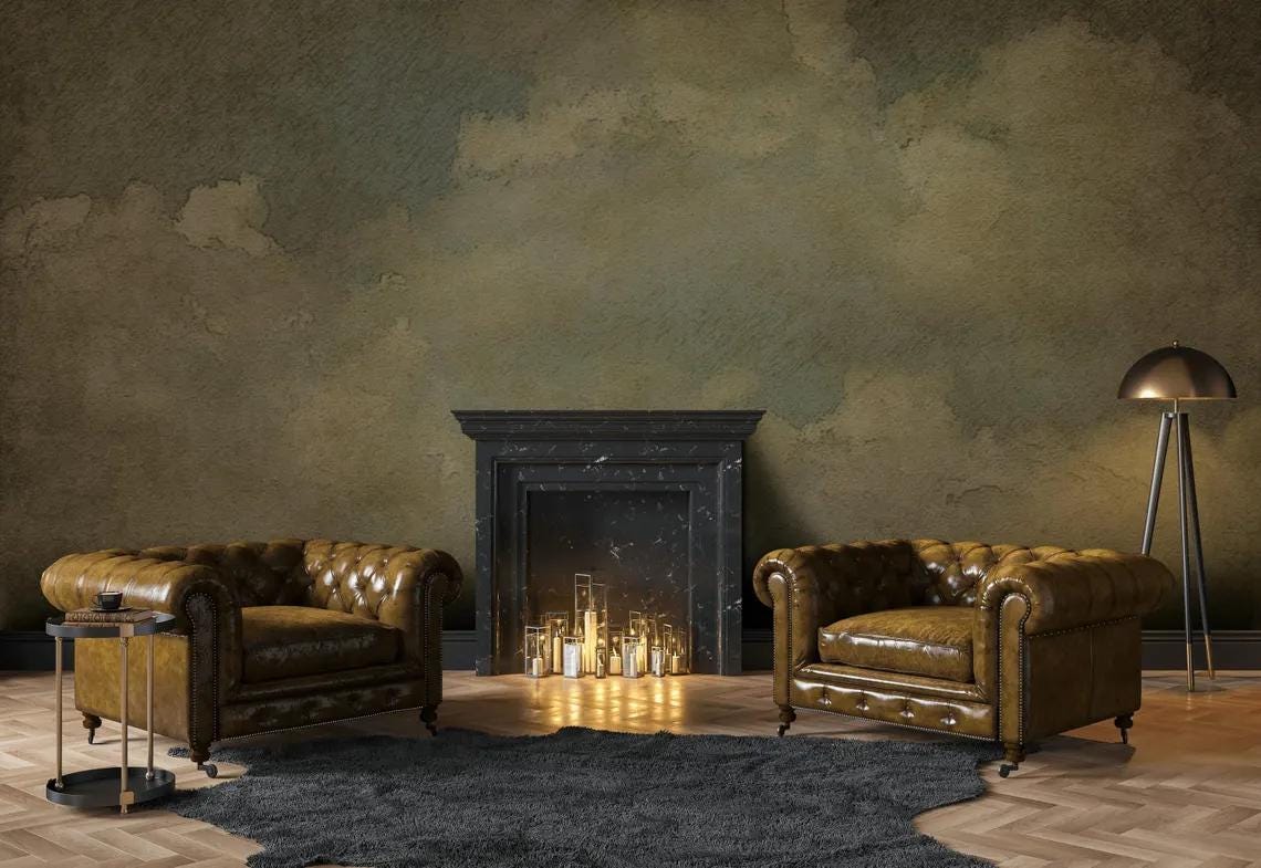 Vintage Clouds Wallpaper, Soft Drawwing Wallpaper, Sky Wallpaper, Cloudy Nature Mural, Peel and Stick Wallpaper, Blue Wallpaper