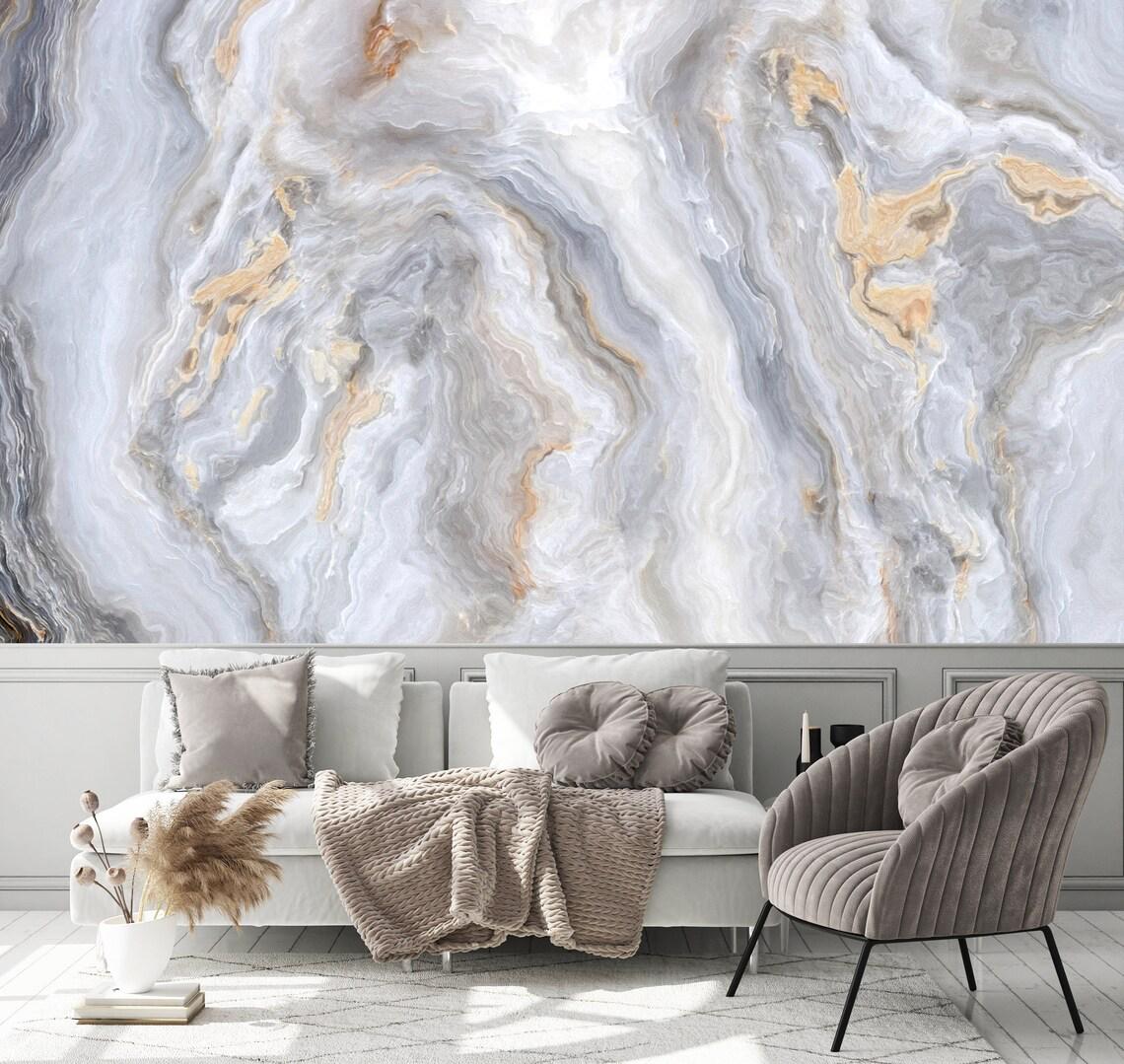 Natural Wave Marble Pattern Gray Wallpaper, Abstract Peel and Stick Wallpaper, Stylish Room Design, Modern Wallpaper, Cool Mural
