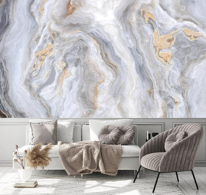 Natural Wave Marble Pattern Gray Wallpaper, Abstract Peel and Stick Wallpaper, Stylish Room Design, Modern Wallpaper, Cool Mural