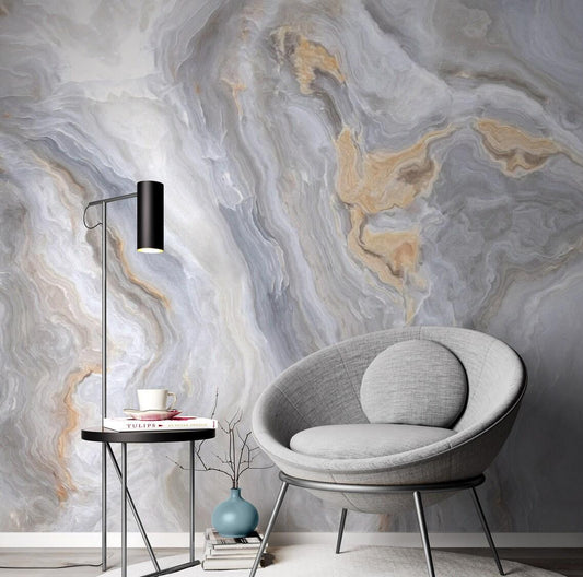 Natural Wave Marble Pattern Gray Wallpaper, Abstract Peel and Stick Wallpaper, Stylish Room Design, Modern Wallpaper, Cool Mural