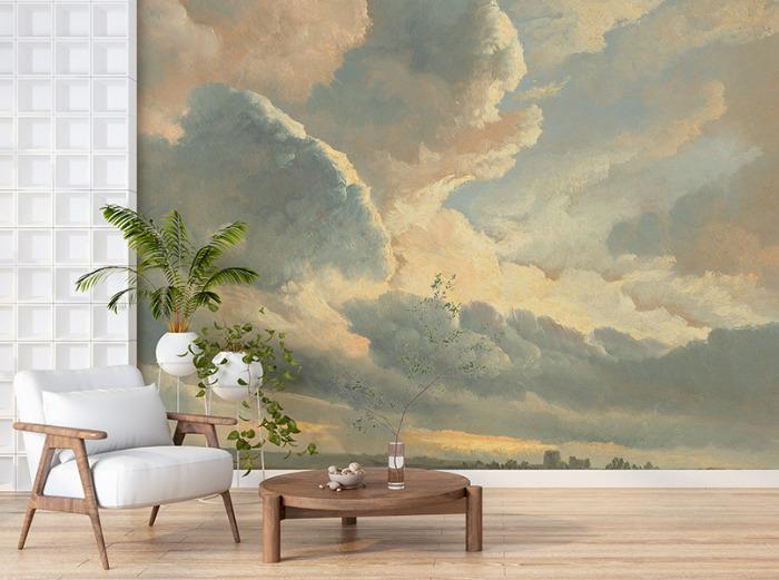 Oil Painting Style Clouds Wallpaper, Nature Art Wallpaper, Sky Wallpaper, Cloudy Nature Mural, Peel and Stick Wallpaper, Blue Wallpaper