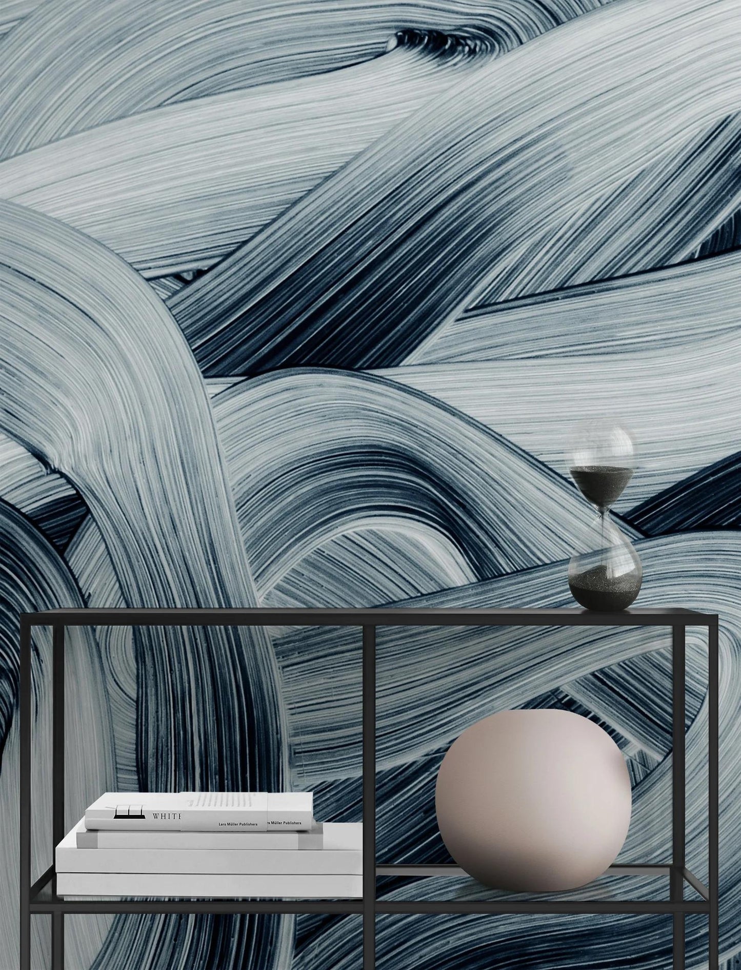 Abstract Blue Brush Marks Wallpaper, Blue Waves 3D Bathroom Wallpaper, Stylish Modern Artistic Poster, Boho Wallpaper
