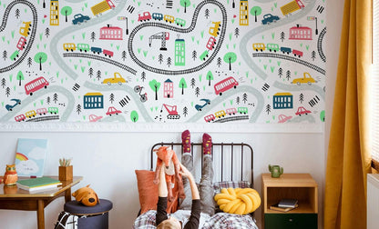 Colourful Vehicles Wallpaper, Funny Wallpaper Nursery, Baby Room Wallpaper, School Wallpaper, Cars and City Traffic Boys Wallpaper
