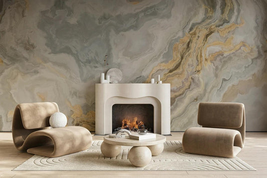 Blue Toned Wallpaper with Gold Marble Effect Wallpaper, Peel&Stick Wallpaper,Design Mural, Modern Wallpaper, Natural Look Marble Wall Poster